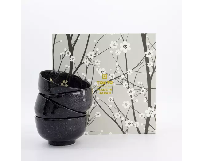 Tokyo Design Studio - Sakura Bowl 4pcs Giftset 12.5x7cm Black 450ml 1 set