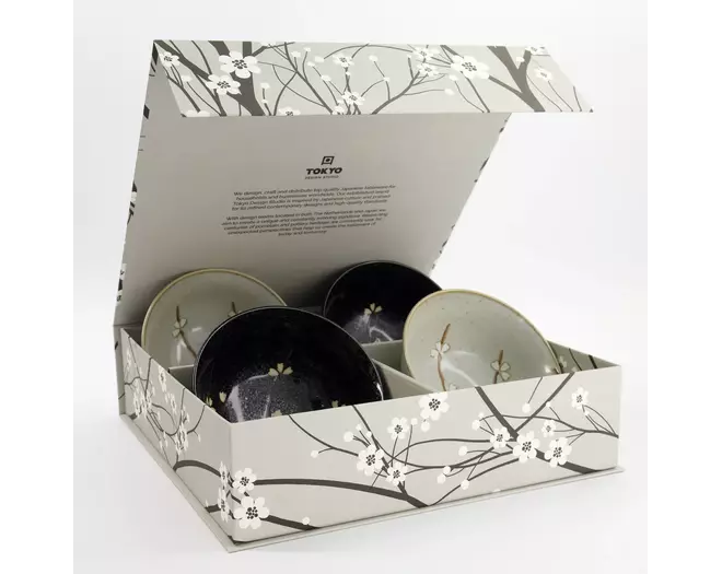 Tokyo Design Studio - Sakura Tayo Bowl 4pcs Giftset 15.3x7.5cm Black/Grey 650ml 1 set