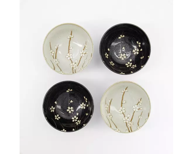 Tokyo Design Studio - Sakura Tayo Bowl 4pcs Giftset 15.3x7.5cm Black/Grey 650ml 1 set