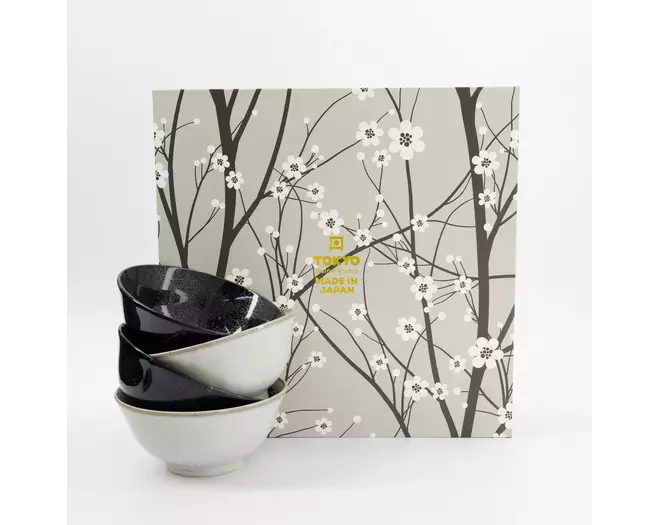 Tokyo Design Studio - Sakura Tayo Bowl 4pcs Giftset 15.3x7.5cm Black/Grey 650ml 1 set