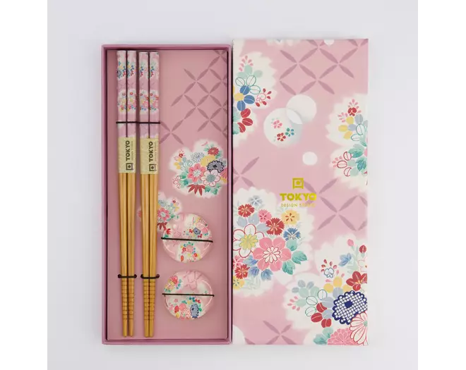 Tokyo Design Studio - Chopstick Giftset Chopstick and Rest/4 Pink Flower 10 sets
