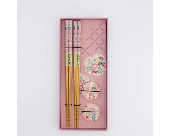 Tokyo Design Studio - Chopstick Giftset Chopstick and Rest/4 Pink Flower 10 sets