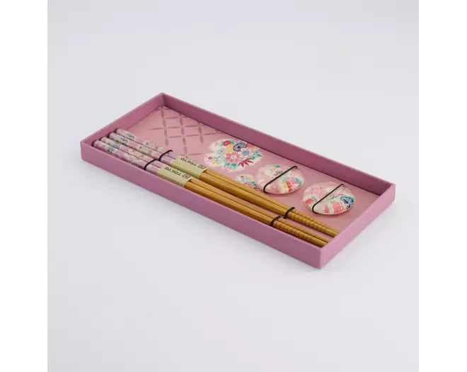 Tokyo Design Studio - Chopstick Giftset Chopstick and Rest/4 Pink Flower 10 sets