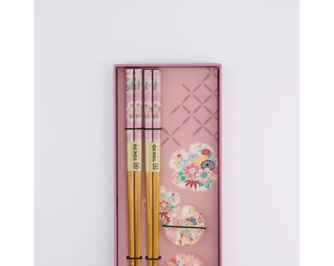 Tokyo Design Studio - Chopstick Giftset Chopstick and Rest/4 Pink Flower 10 sets