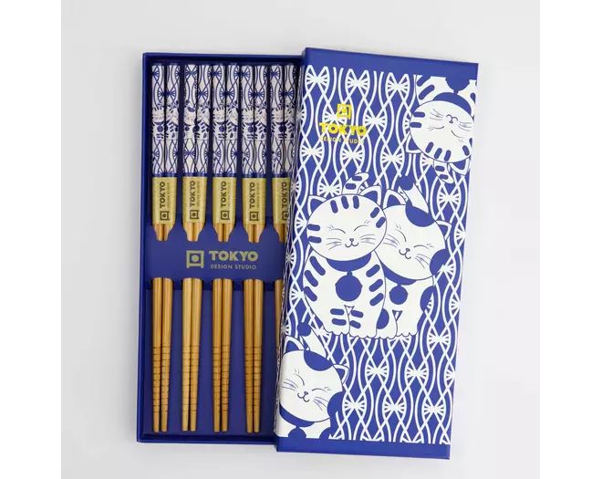 Tokyo Design Studio - Chopstick Giftset/5 Neko Cat Blue AH-01 10 sets