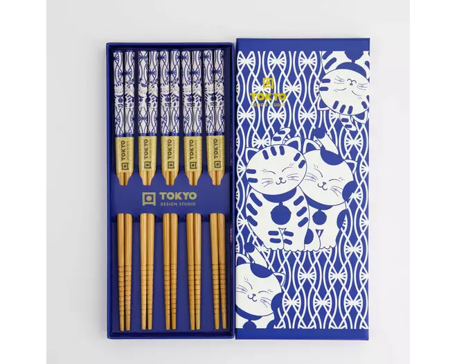 Tokyo Design Studio - Chopstick Giftset/5 Neko Cat Blue AH-01 10 sets