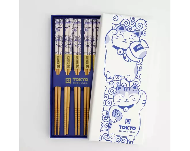 Tokyo Design Studio - Chopstick Giftset/5 Neko Cat Blue AH-02 10 sets