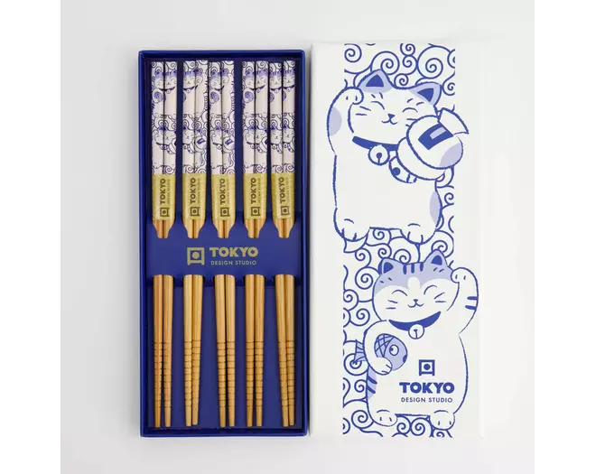 Tokyo Design Studio - Chopstick Giftset/5 Neko Cat Blue AH-02 10 sets