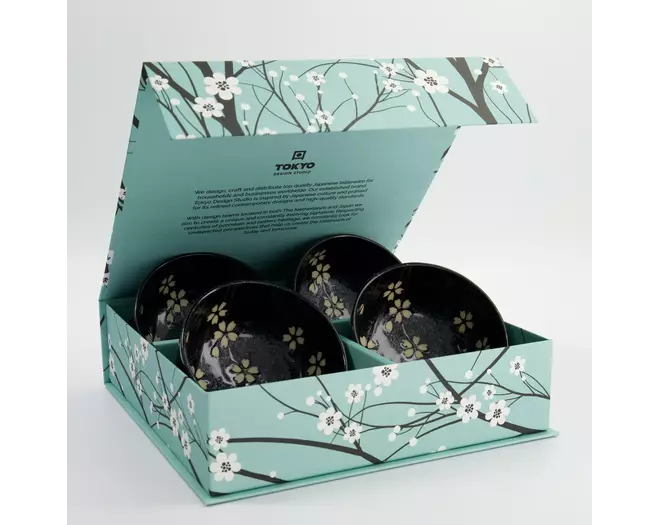 Tokyo Design Studio - Sakura Bowl Giftset 4pcs 12.5x7cm Black 450ml 1 set