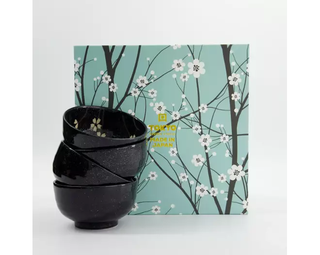 Tokyo Design Studio - Sakura Bowl Giftset 4pcs 12.5x7cm Black 450ml 1 set