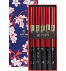 Tokyo Design Studio - Chopsticks Giftset Red Black Flower 5 pair