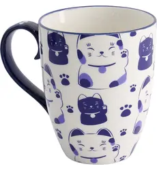 Tokyo Design Studio - Kawaii Mug Lucky Cat Blue/Black Giftbox 340ml 6pcs