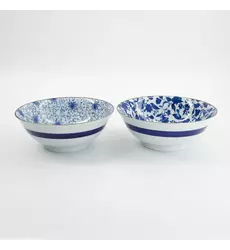 Tokyo Design Studio - Haru Blue Mixed Ramen Bowls 2pcs Giftset 19.8x7.5cm 1000ml 1 set