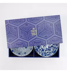 Tokyo Design Studio - Haru Blue Mixed Ramen Bowls 2pcs Giftset 19.8x7.5cm 1000ml 1 set