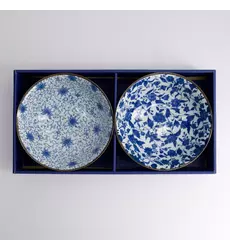 Tokyo Design Studio - Haru Blue Mixed Ramen Bowls 2pcs Giftset 19.8x7.5cm 1000ml 1 set