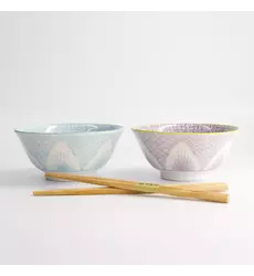 Tokyo Design Studio - Lily Flower Bowl 2pcs Giftset w/chopsticks Pur/Lbl 14.8x6.8cm 550ml