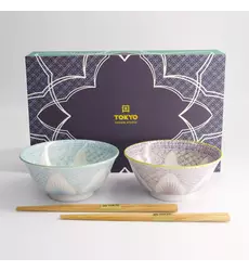 Tokyo Design Studio - Lily Flower Bowl 2pcs Giftset w/chopsticks Pur/Lbl 14.8x6.8cm 550ml