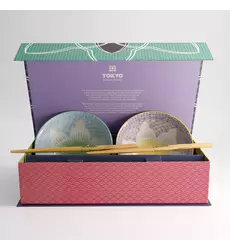 Tokyo Design Studio - Lily Flower Bowl 2pcs Giftset w/chopsticks Pur/Lbl 14.8x6.8cm 550ml