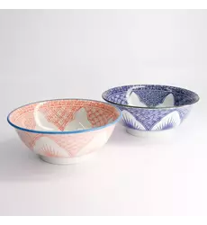 Tokyo Design Studio - Lily Flower Ramen Bowl 2pcs Giftset Rd/Bl 20.5x8cm 1200ml 1 set