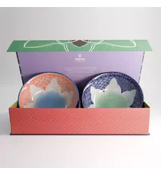 Tokyo Design Studio - Lily Flower Ramen Bowl 2pcs Giftset Rd/Bl 20.5x8cm 1200ml 1 set