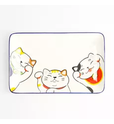 Tokyo Design Studio - Kawaii Lucky Cat Sushi Plate 21x13.5cm White 6pcs
