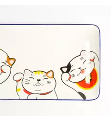 Tokyo Design Studio - Kawaii Lucky Cat Sushi Plate 21x13.5cm White 6pcs