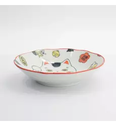 Tokyo Design Studio - Kawaii Lucky Cat Neko Pasta Plate Red 21x5cm 4pcs