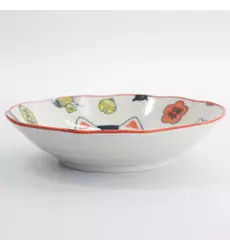 Tokyo Design Studio - Kawaii Lucky Cat Neko Pasta Plate Red 21x5cm 4pcs