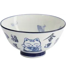 Tokyo Design Studio - Kawaii Rice Bowl Lucky Cat Blue/White 11.3x5.8cm 300ml