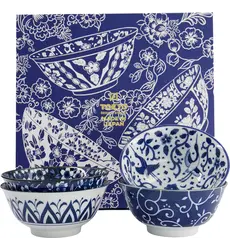 Tokyo Design Studio - Mixed Bowls Tayo Bowl Giftset 4pcs. 15x7cm. Blue/White 7B500ml