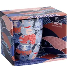 Tokyo Design Studio - Kawaii Mug Lucky Cat Daruma with Gift Box 8.5x10.2 Blue 340ml