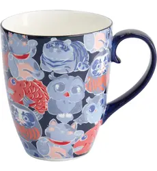 Tokyo Design Studio - Kawaii Mug Lucky Cat Daruma with Gift Box 8.5x10.2 Blue 340ml