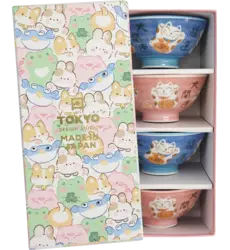 Tokyo Design Studio - Kawaii Bowls Lucky Cat Blue/Pink B 4pcs