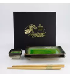 Tokyo Design Studio - Sushi Giftset Yamasaku Hiwa Green 6pcs 21.5x14cm & 7.3x2.8cm 1 set