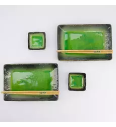 Tokyo Design Studio - Sushi Giftset Yamasaku Hiwa Green 6pcs 21.5x14cm & 7.3x2.8cm 1 set