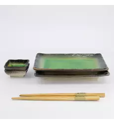 Tokyo Design Studio - Sushi Giftset Yamasaku Hiwa Green 6pcs 21.5x14cm & 7.3x2.8cm 1 set