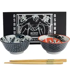 Tokyo Design Studio - Asakusa Tayo Bowl Giftset 2pcs with Chopsticks 14.8x7cm. 500ml. A