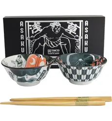 Tokyo Design Studio - Asakusa Tayo Bowl Giftset 2pcs with Chopsticks 14.8x7cm. 500ml. B