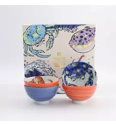 Tokyo Design Studio - Seafood Bowl 4pcs Giftset 11.2x6.2cm Snapper & Crab BL/RD 300ml 1 set