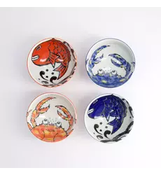 Tokyo Design Studio - Seafood Bowl 4pcs Giftset 11.2x6.2cm Snapper & Crab BL/RD 300ml 1 set