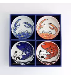 Tokyo Design Studio - Seafood Bowl 4pcs Giftset 11.2x6.2cm Snapper & Crab BL/RD 300ml 1 set