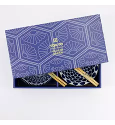 Tokyo Design Studio - Mixed Tayo Bowls 2pcs Giftset w/chopsticks 15x7cm Blue/White 500ml