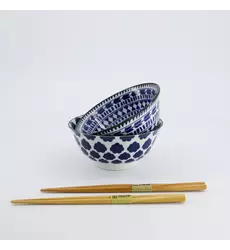 Tokyo Design Studio - Mixed Tayo Bowls 2pcs Giftset w/chopsticks 15x7cm Blue/White 500ml