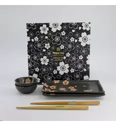 Tokyo Design Studio - Sakura Sushi Giftset 22x13x2cm & 8.5x3.4cm Black 1 set