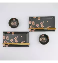 Tokyo Design Studio - Sakura Sushi Giftset 22x13x2cm & 8.5x3.4cm Black 1 set