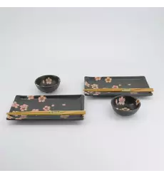 Tokyo Design Studio - Sakura Sushi Giftset 22x13x2cm & 8.5x3.4cm Black 1 set
