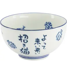 Tokyo Design Studio - Kawaii Bowl Lucky Cat Okonomi 13x7.2cm. Blue 500ml
