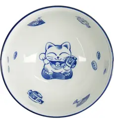 Tokyo Design Studio - Kawaii Bowl Lucky Cat Okonomi 13x7.2cm. Blue 500ml
