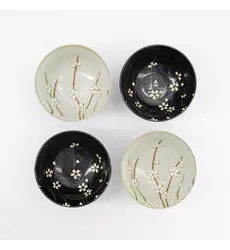 Tokyo Design Studio - Sakura Tayo Bowl 4pcs Giftset 15.3x7.5cm Black/Grey 650ml 1 set