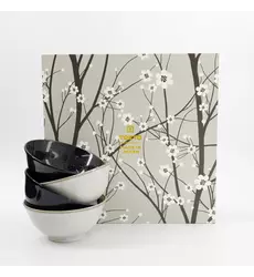 Tokyo Design Studio - Sakura Tayo Bowl 4pcs Giftset 15.3x7.5cm Black/Grey 650ml 1 set